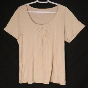 OLEG CASSINI SPORT | xl - extra large | Beige Short Sleeve Scoop Neck Blouse